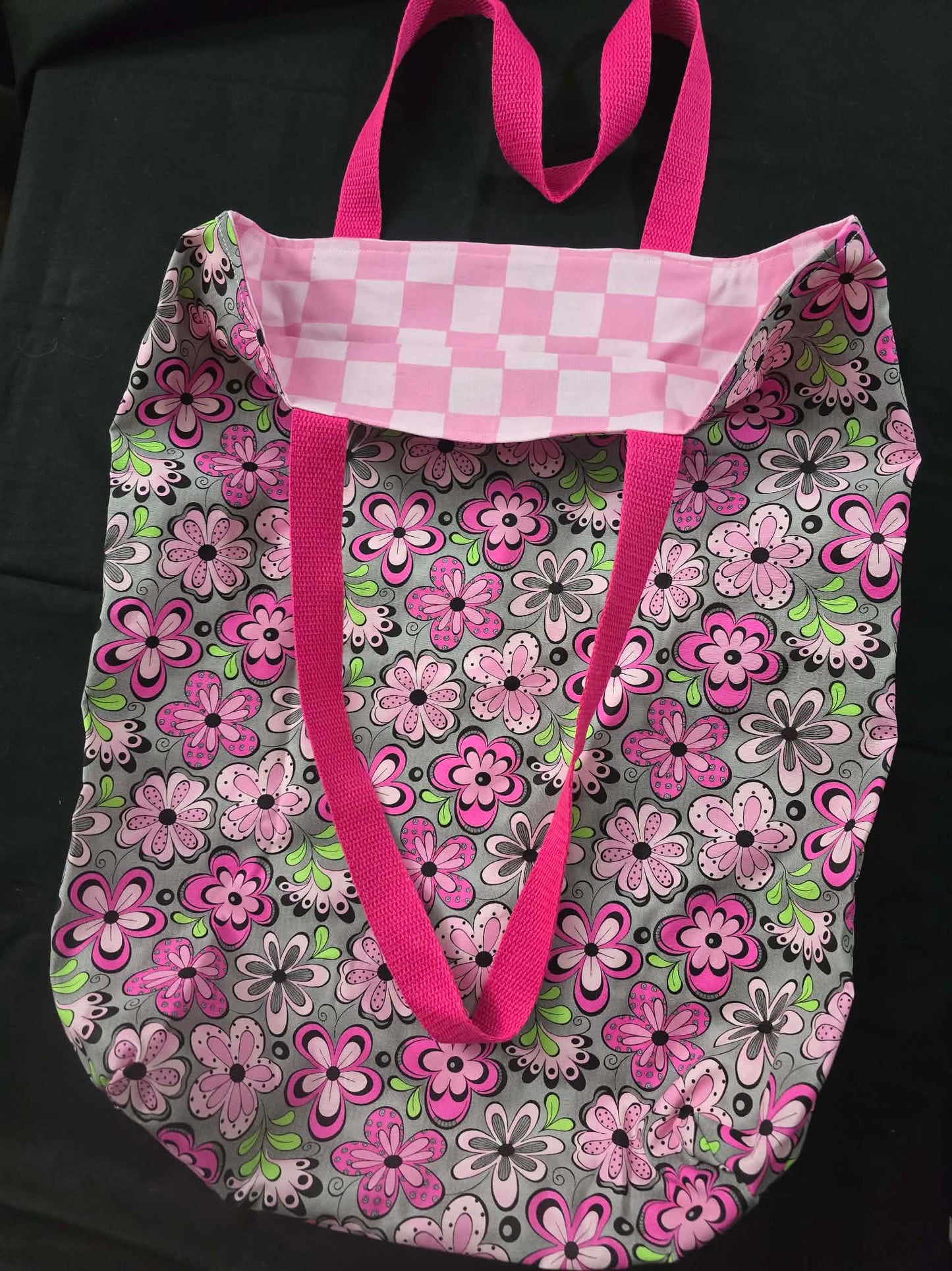 Pink Flower Fabric Tote Bag 18x16
