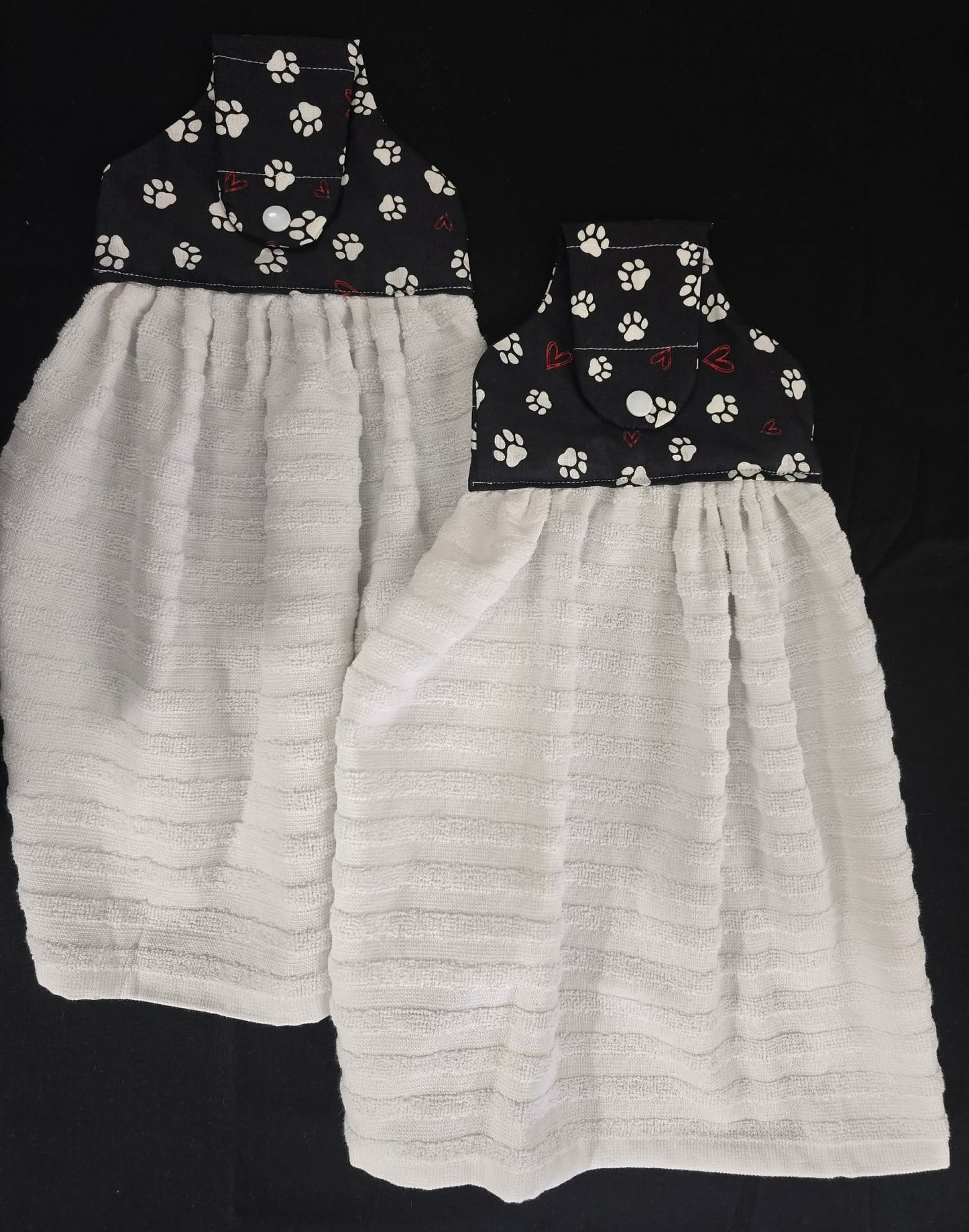 Black w/white Paw Prints with Hearts Hanging Towel