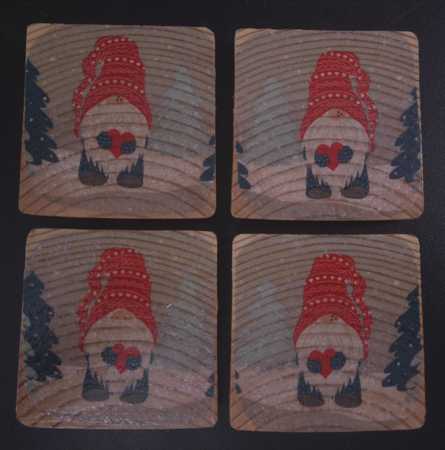 Set of Four 3.5 x 3.5 Gnome Coasters