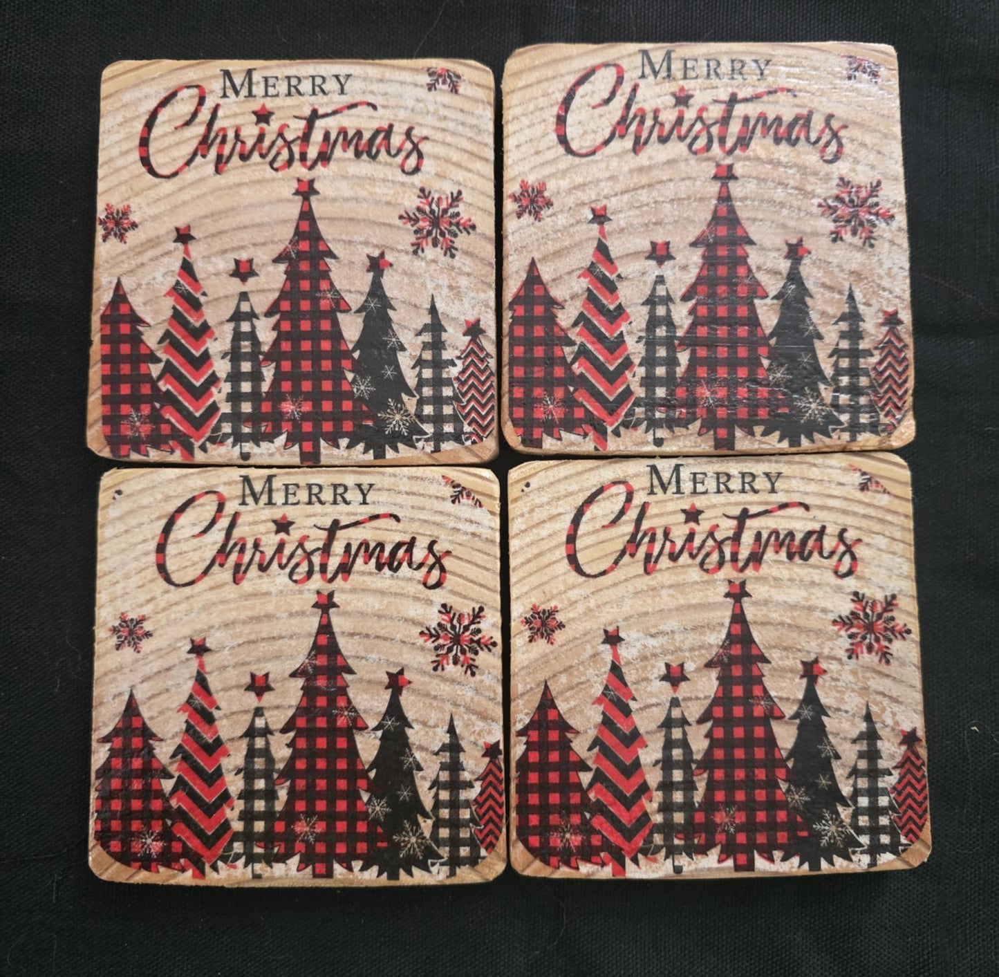Set of Four 3.5 x 3.5 Merry Christmas Coasters