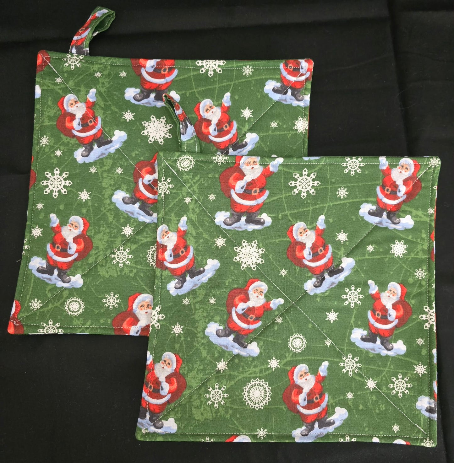 Green Background Santa Pot Holders