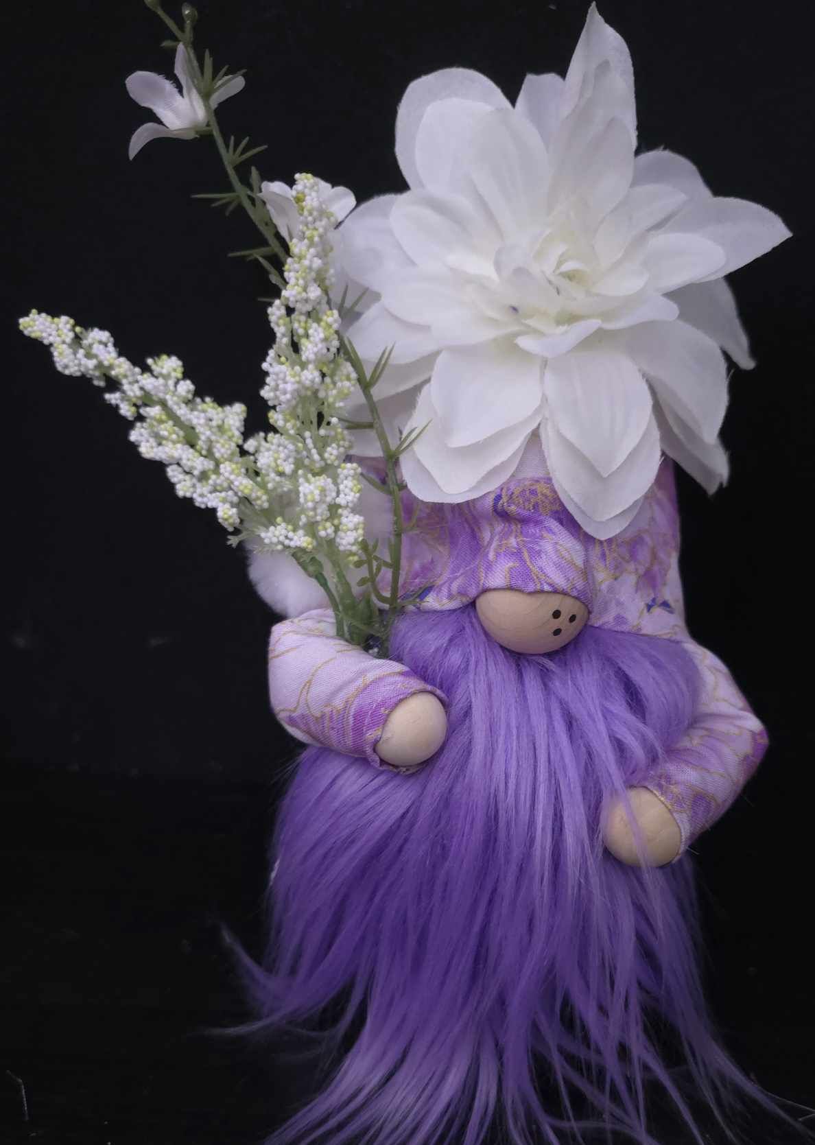 White, Purple & Gold Flower Gnome