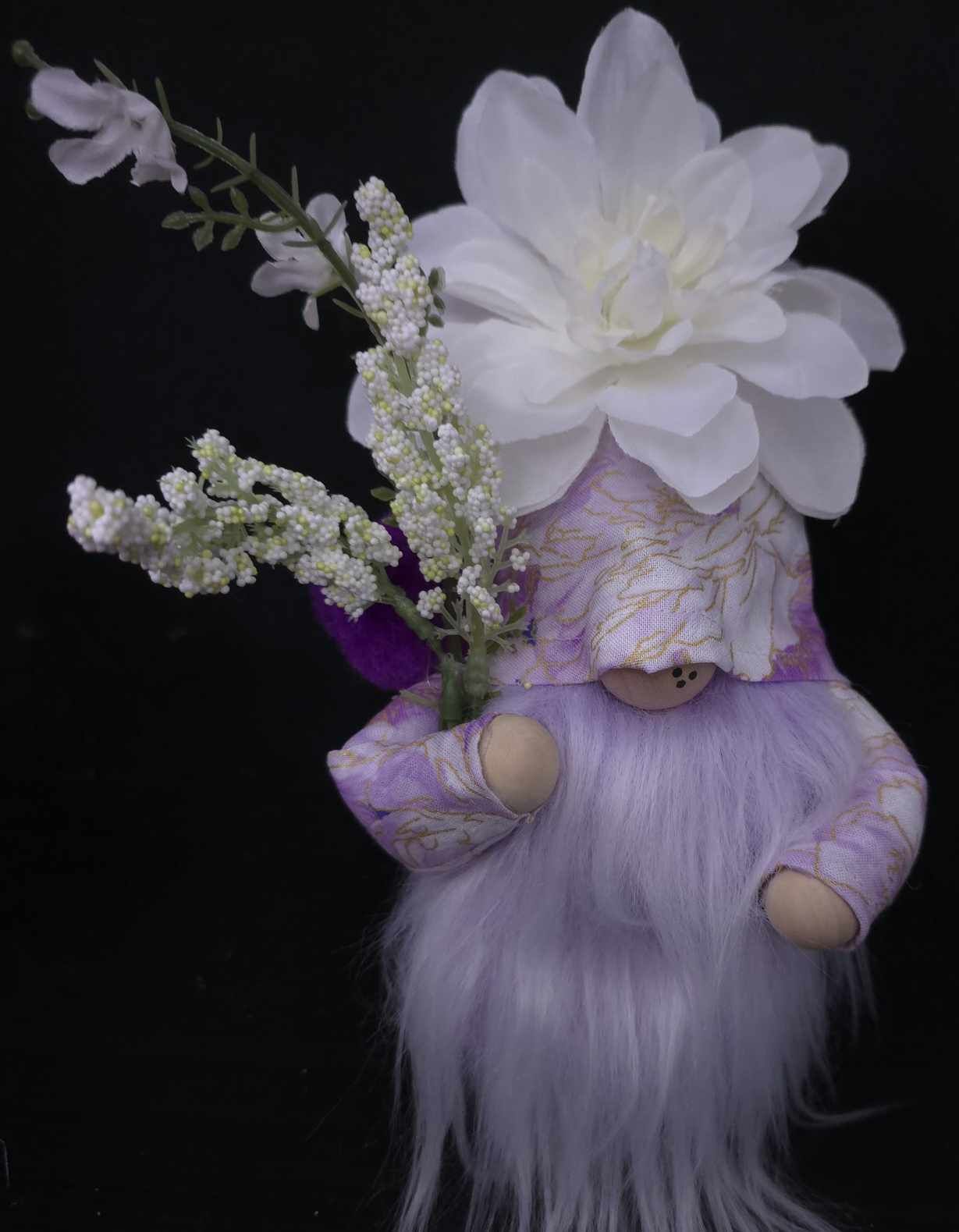 White, Purple & Gold Flower Gnome