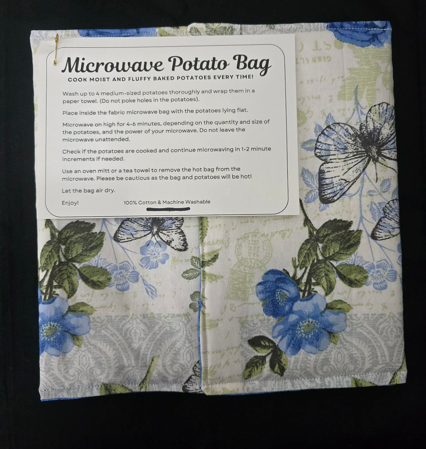Blue Butterfly Flowers Microwave Potato Bag