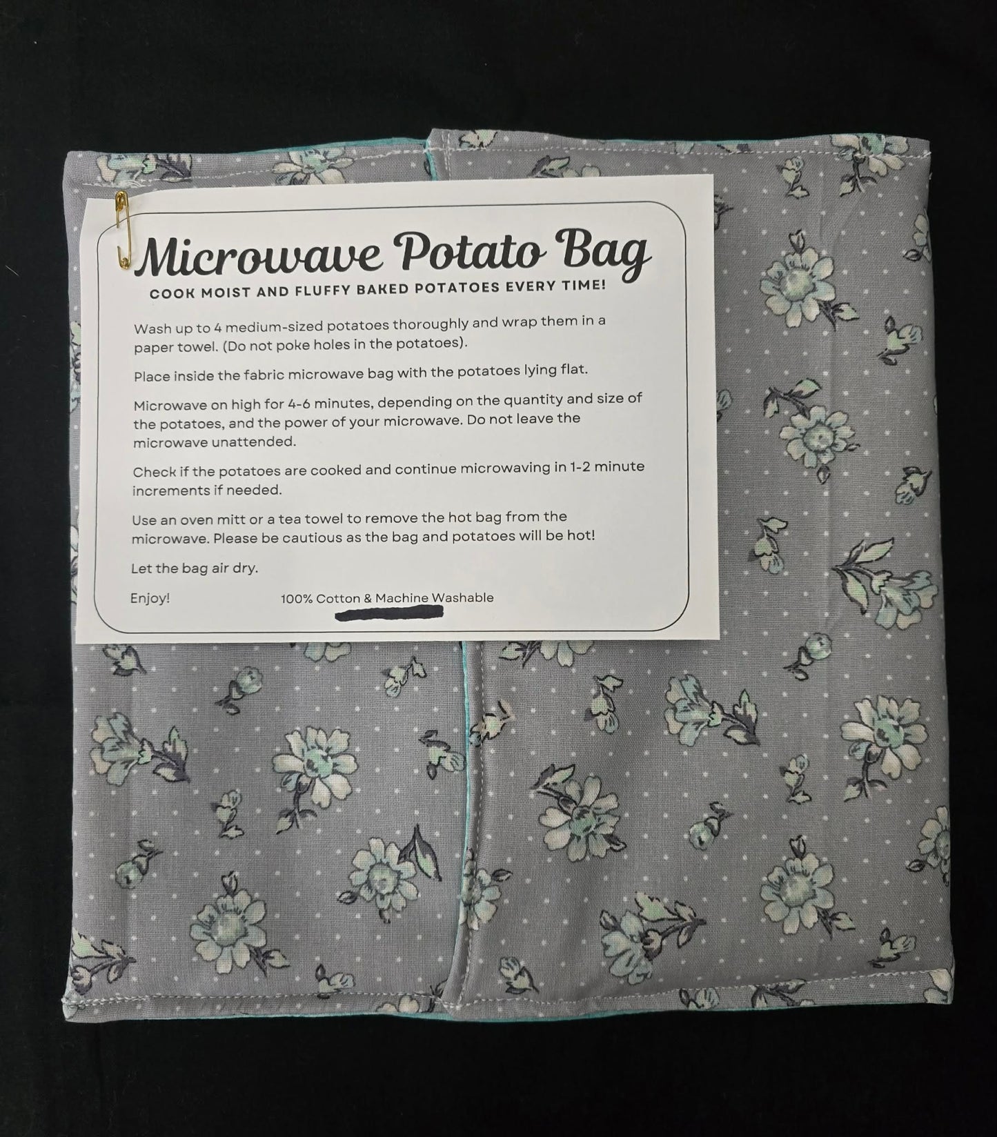 Teal Flowers Microwave Potato Bag