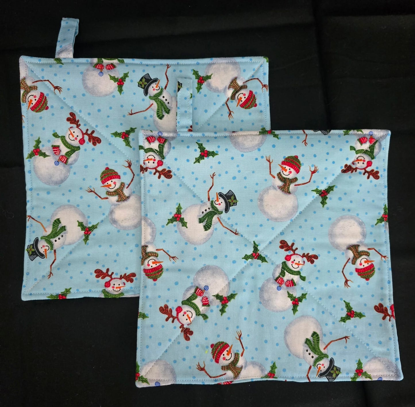 Light Blue Snowman Pot Holders