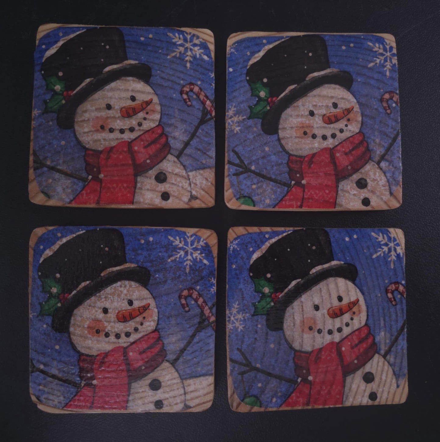 Set of Four 3.5 x 3.5 Snowman Coasters