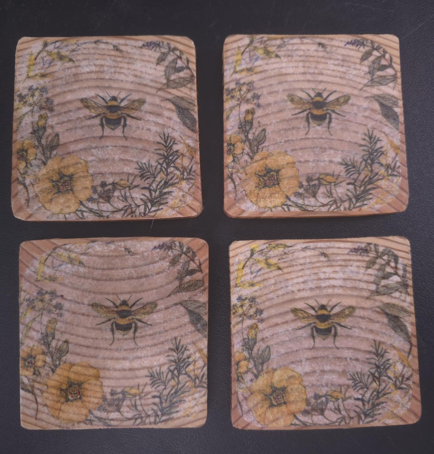 Set of Four 3.5 x 3.5 Bumblebee Coasters