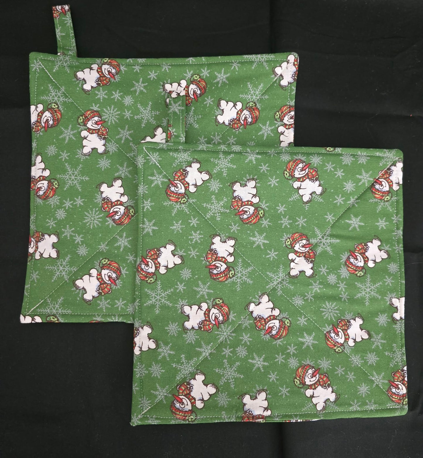 Green Background Snowman Pot Holders