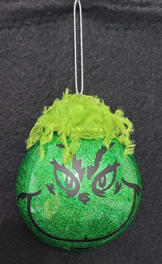 Grinch Face Ornament Dark Green