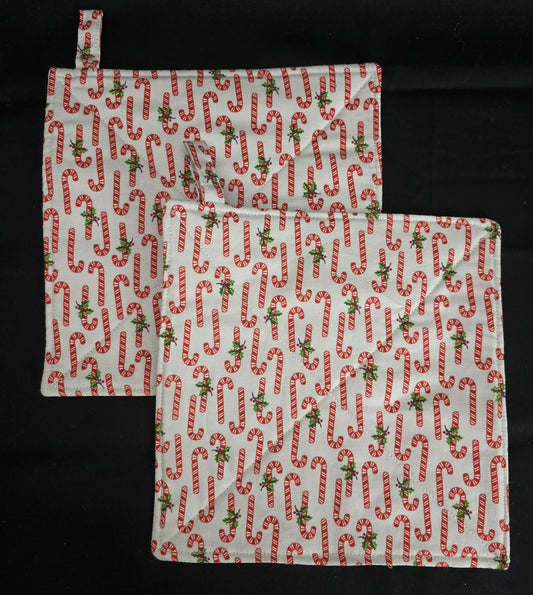 White Candy Canes Pot Holders