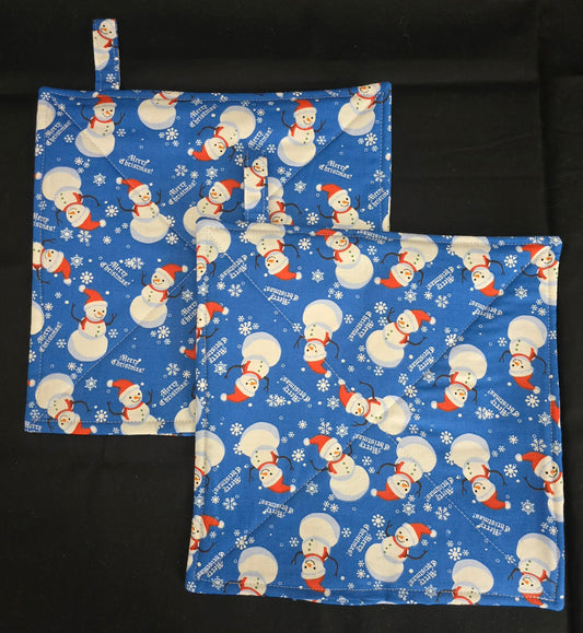 Dark Blue Background Snowman Pot Holders