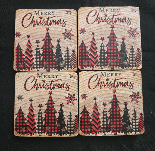 Set of Four 3.5 x 3.5 Merry Christmas Coasters
