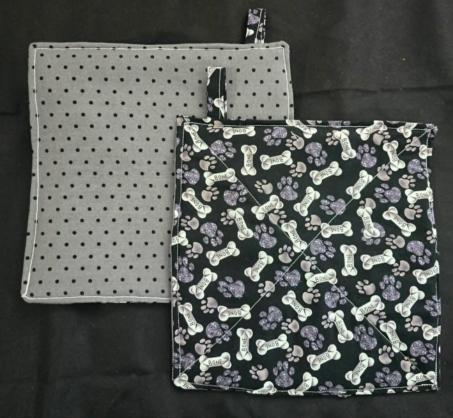 Puppy Bones and Dots Pot Holders