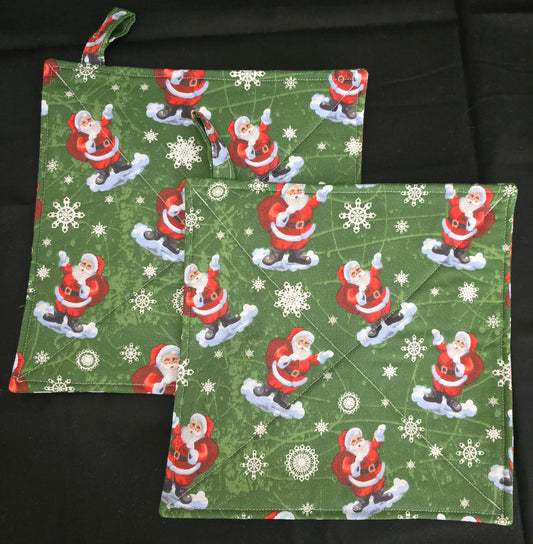Green Background Santa Pot Holders