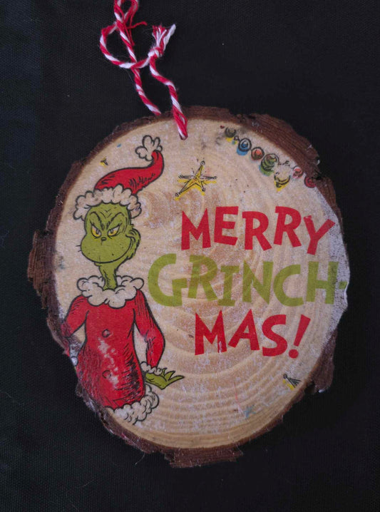 Grinch Wood Slab Ornament