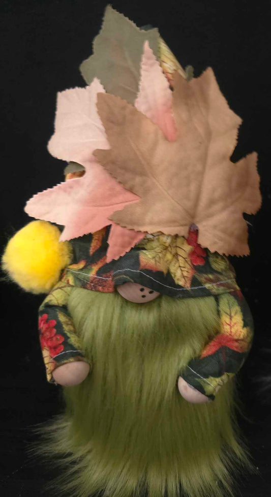 Green Background Fall Leaves Gnome