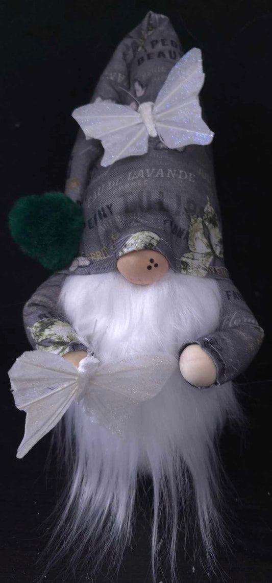 Gray Background White Butterfly Gnome