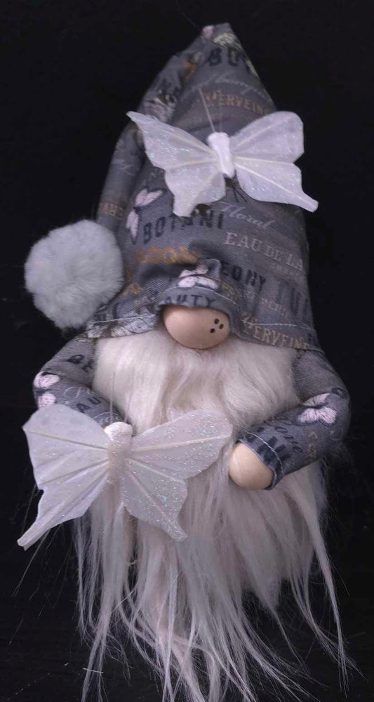 Gray Background White Butterfly Gnome