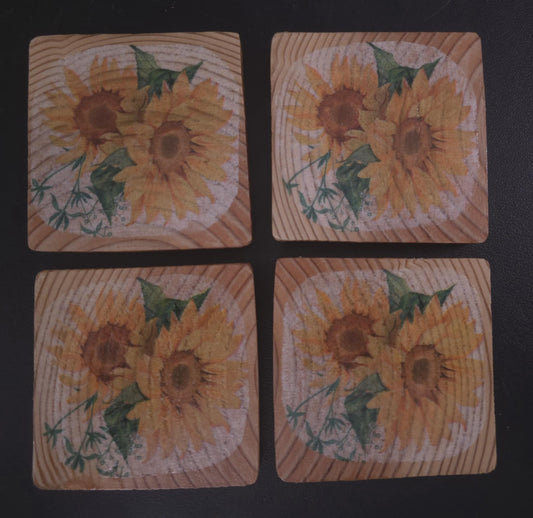 Set of Four 3.5 x 3.5 Sunflower Coasters