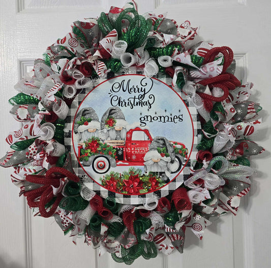 Merry Christmas Gnomie Red Truck Wreath
