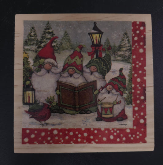 XL 5.5 x 5.5 Gnomie Caroling Coaster