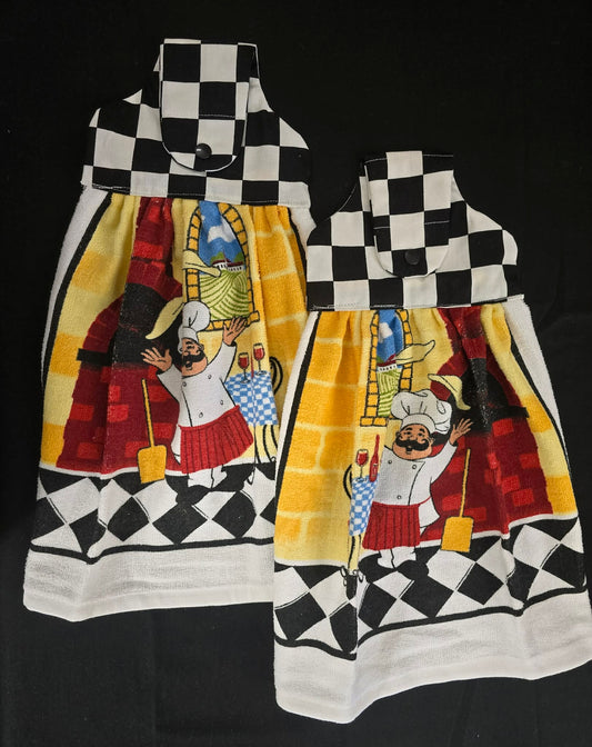 Chef Black & White Checker Hanging Towel