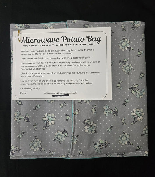 Teal Flowers Microwave Potato Bag