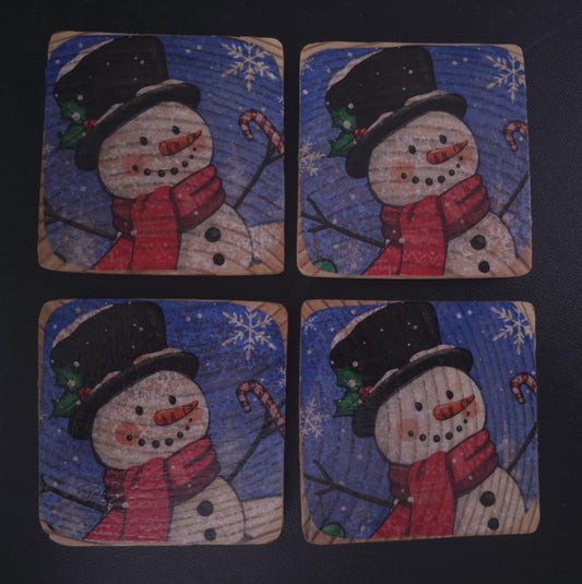 Set of Four 3.5 x 3.5 Snowman Coasters