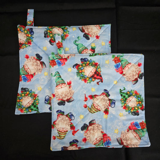 Light Blue Background Santa Pot Holders
