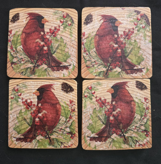 Set of Four 3.5 x 3.5 Cardinal Coasters