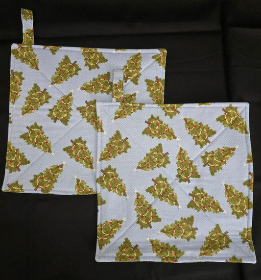 Light Blue Christmas Tree Pot Holders