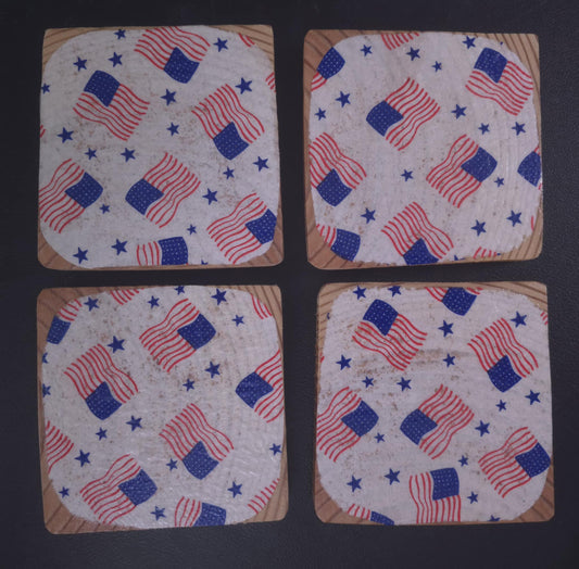 Set of Four 3.5 x 3.5 Patriotic Coasters