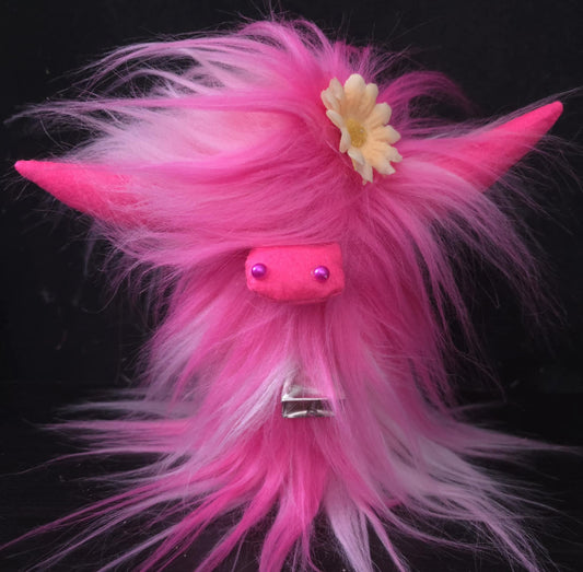 Tri Pink Highland Cow Gnome