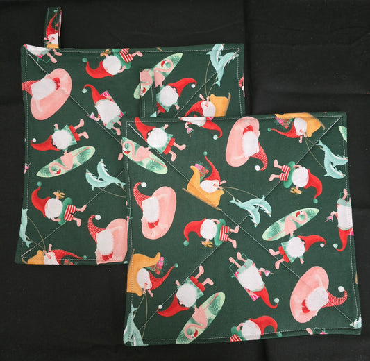 Beach Party Christmas Santa Pot Holders