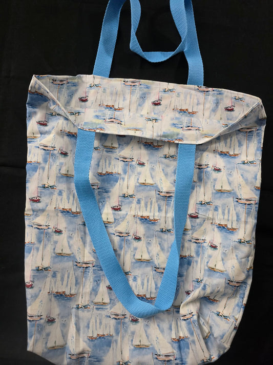 Sailboats Fabric Tote Bag 18x16